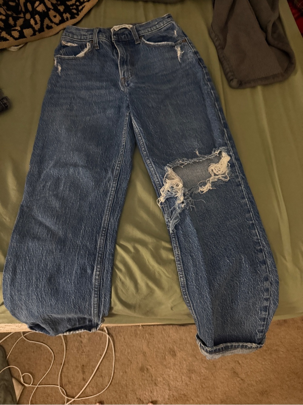 Abercrombie & Fitch Distressed Blue Straight Leg Jeans